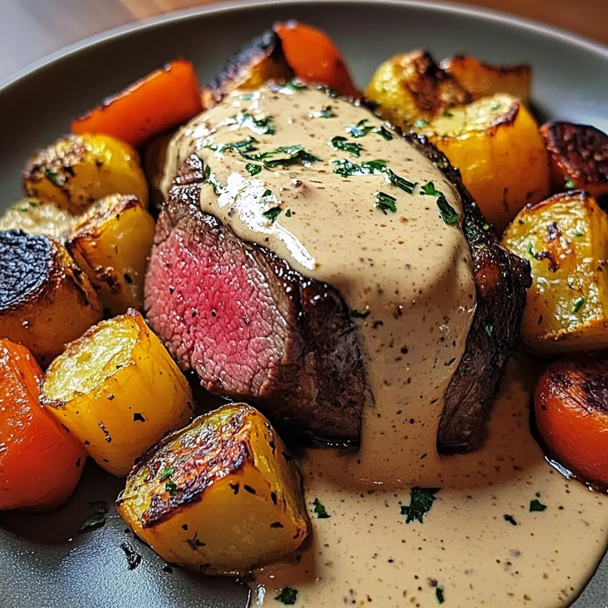 Rinderfilet mit Knoblauch-Dijon-Sahnesauce genießen